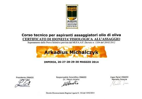 Olivenöl Sommelier Zertifikat von Arkadius Michalczyk